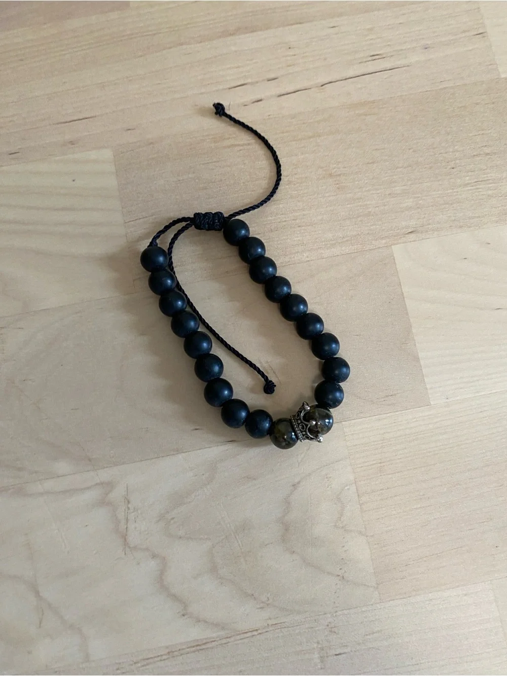 Men's Black Beaded Bracelet with Skull Accent